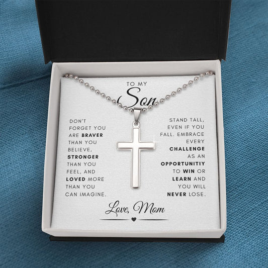 To My Son - You Are Loved More Than You Can Imagine | Artisan-Crafted Stainless Cross Necklace with Ball Chain - Soul Spoken Gifts