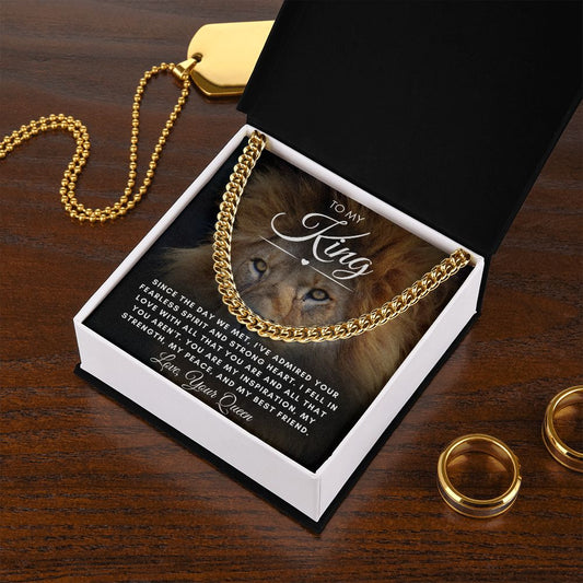 To My King - You Are My Strength | Polished Stainless Steel/14k Gold Cuban Link Chain Necklace - Soul Spoken Gifts