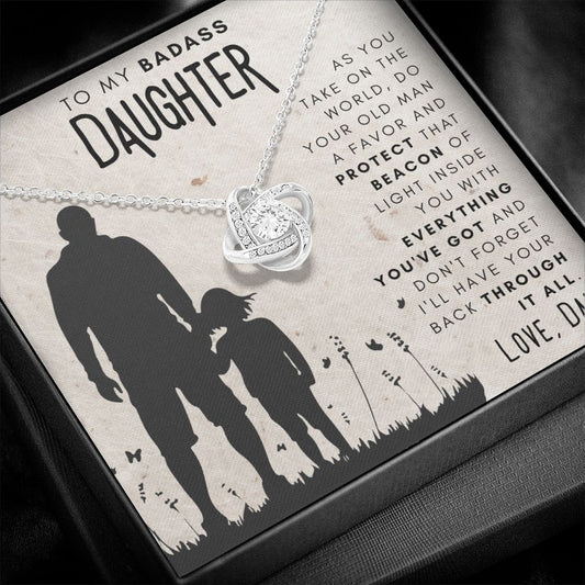 (FROM DAD) To My Badass Daughter - Protect Your Light | 14k White OR 18k Gold Love Knot Necklace - Soul Spoken Gifts
