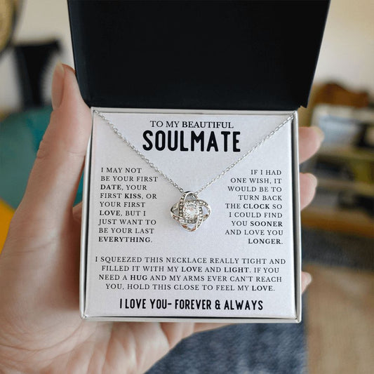 To My Beautiful Soulmate - Forever & Always | PREMIUM 14k White OR 18k Gold Love Knot Necklace - Soul Spoken Gifts