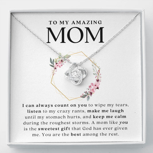 To My Amazing Mom - I Can Always Count On You | 14k White OR 18k Gold Love Knot Necklace - Soul Spoken Gifts