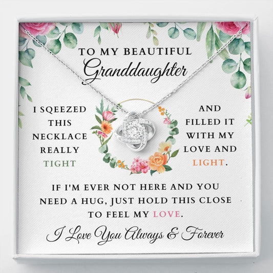 To My Beautiful Granddaughter - Love and Light | PREMIUM 14k White OR 18k Gold Love Knot Necklace - Soul Spoken Gifts
