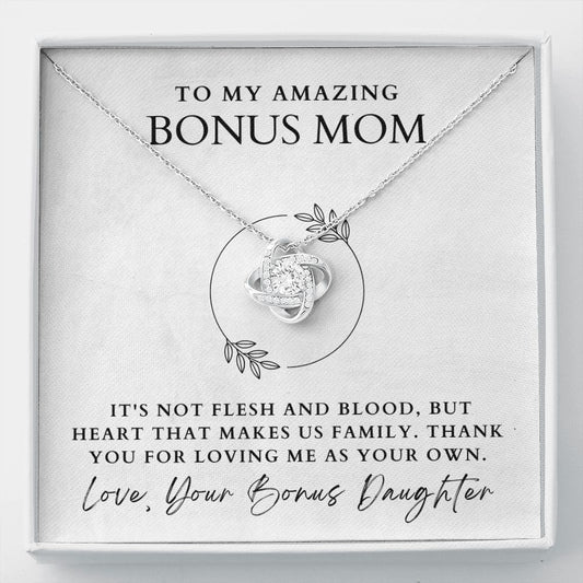 (From Bonus Daughter) To My Bonus Mom | Premium 14k White OR 18k Gold Love Knot Necklace - Soul Spoken Gifts