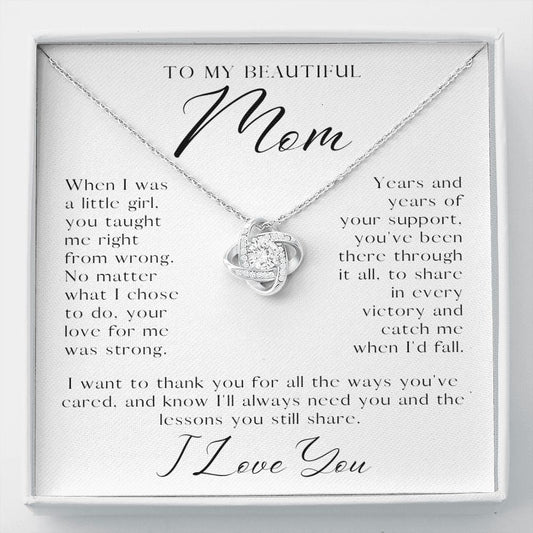 To My Beautiful Mom | 14k White OR 18k Gold Love Knot Necklace - Soul Spoken Gifts