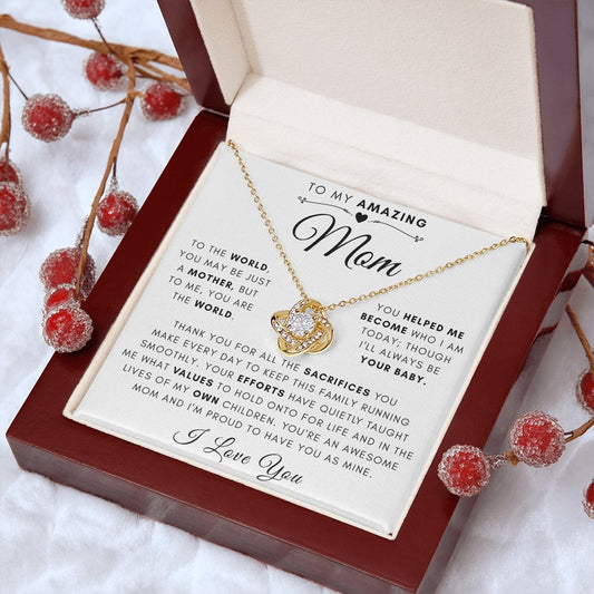 To My Amazing Mom - Thank You For Your Sacrifices | 14k White OR 18k Gold Love Knot Necklace - Soul Spoken Gifts