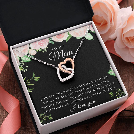 To My Mom - Little Things You Do | Rose Gold/Steel OR 18k Gold Interlocking Hearts Necklace - Soul Spoken Gifts
