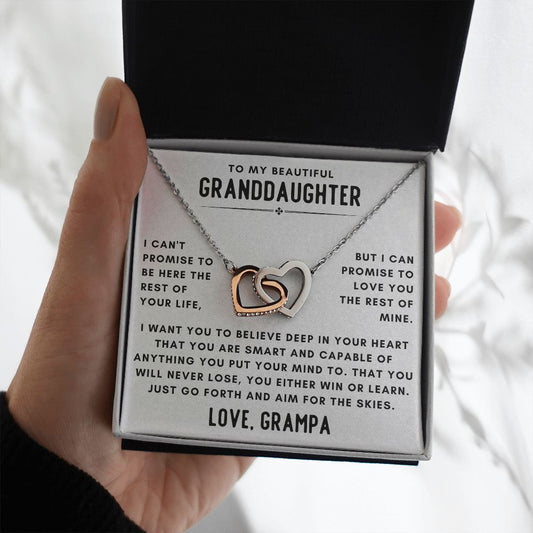 (FROM GRAMPA) To My Beautiful Granddaughter - You Are Smart & Capable | Rose Gold/Steel OR 18k Gold Interlocking Hearts Necklace - Soul Spoken Gifts