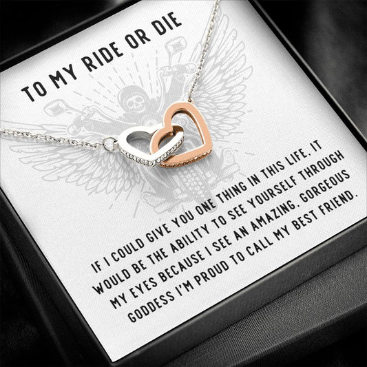 To my RIDE or DIE - Gorgeous Goddess | Rose Gold/Steel OR 18k Gold Interlocking Hearts Necklace - Soul Spoken Gifts