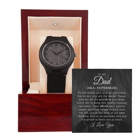 To My Dad (AKA; SUPERMAN) | Stylish Sandalwood Encased Watch w/ Genuine Leather Strap + Gift Box - Soul Spoken Gifts