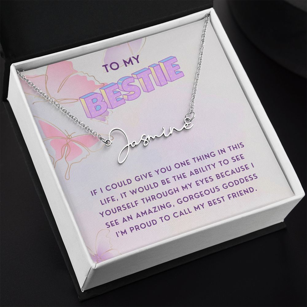 To My Bestie | Dainty Custom Signature Style Name Necklace Gift | Stainless Steel OR 18k Yellow Gold Finish - Soul Spoken Gifts