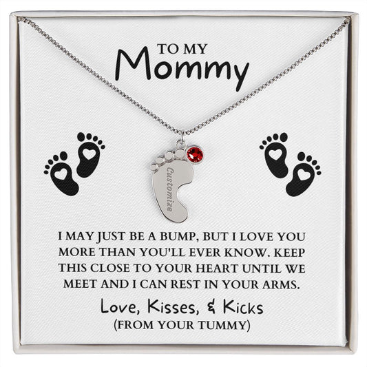To My Mommy - Love, Kisses, & Kicks | CUSTOM Baby Feet Necklace w/Birthstone - Soul Spoken Gifts
