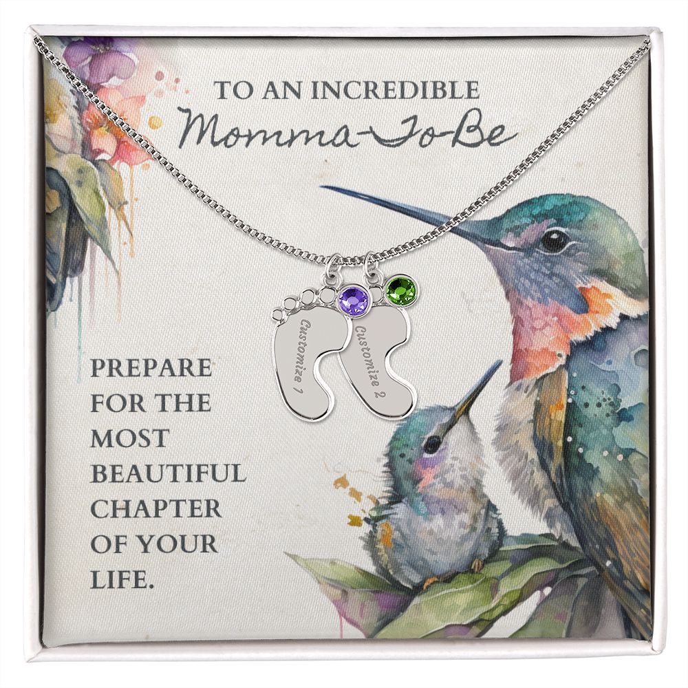 Momma-To-Be - Most Beautiful Chapter | Custom Baby Feet Necklace with Birthstone - Soul Spoken Gifts