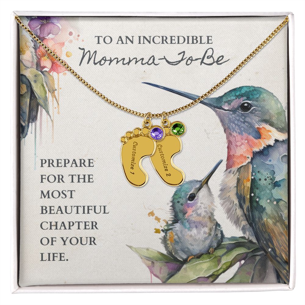 Momma-To-Be - Most Beautiful Chapter | Custom Baby Feet Necklace with Birthstone - Soul Spoken Gifts