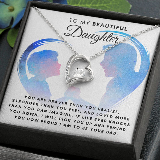 (FROM DAD) To My Beautiful Daughter - I Am Proud To Be Your Dad | 14k White/18k Yellow Gold Forever Love Necklace - Soul Spoken Gifts